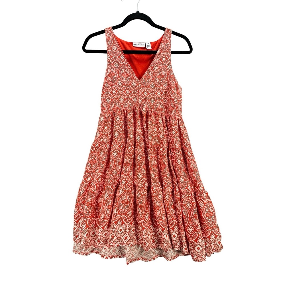 Sincerely Jules Sleeveless Babydoll Dress Women's Orange White Geometric Boho M - Picture 8 of 10